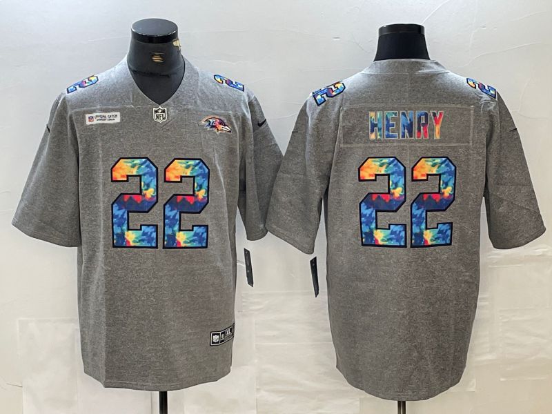 Men Baltimore Ravens 22 Henry 2024 Nike Ma Grey Rainbow Limited NFL Jersey